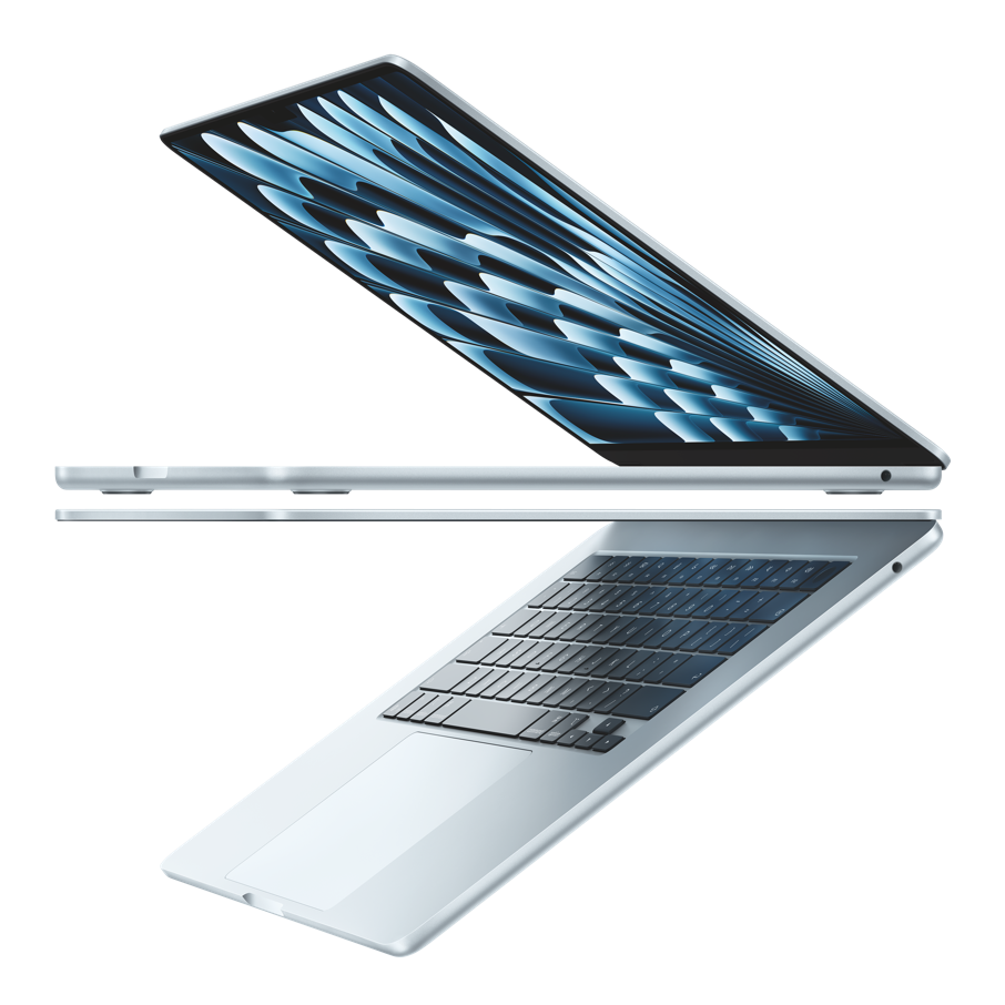 Open laptop with a white keyboard on a white background